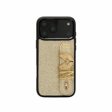 Görseli Galeri görüntüleyiciye yükleyin, UMBI GLAM. Kişiselleştirilebilir Deri iPhone Kılıfı - YILDIZ TOZU GOLD - SİMLİ